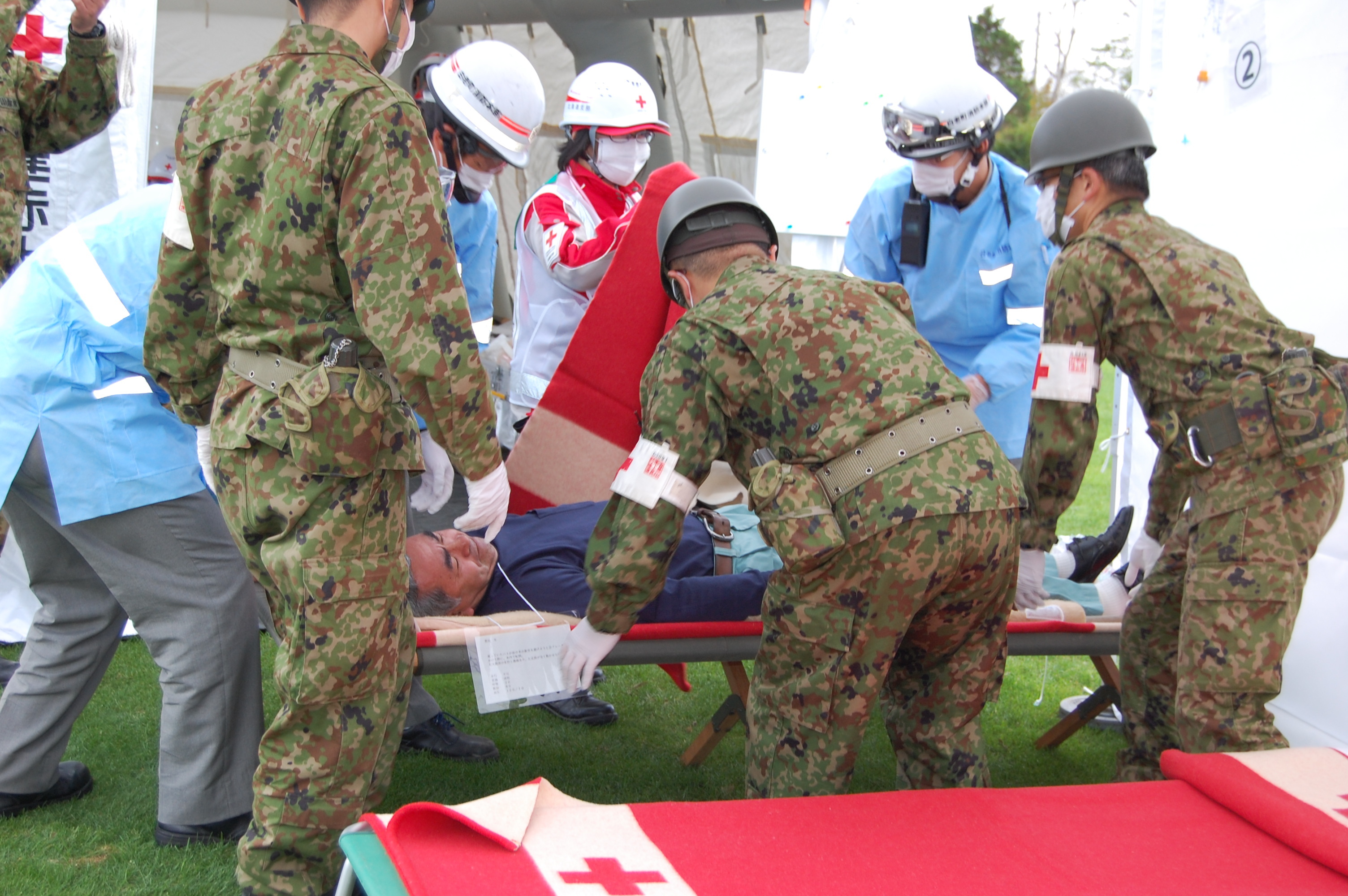 白老町総合防災訓練での医療救護訓練の様子の写真