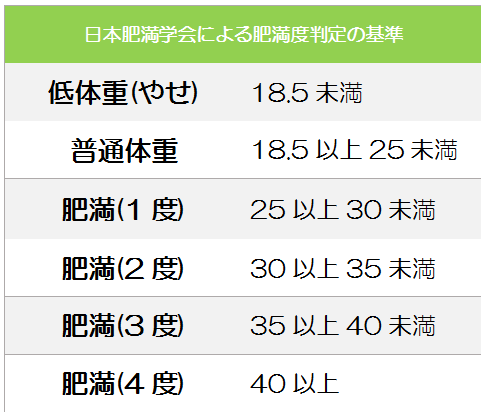 肥満度基準表の画像