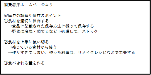 消費者庁ホームページより食品の使い方のポイントが書かれた画像