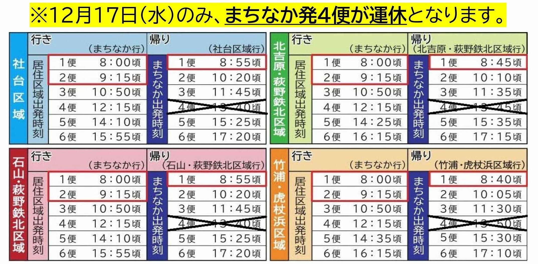 運休のお知らせ